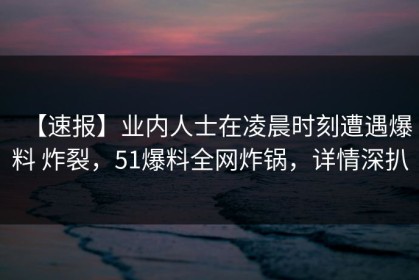 【速报】业内人士在凌晨时刻遭遇爆料 炸裂，51爆料全网炸锅，详情深扒