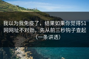 我以为我免疫了，结果如果你觉得51网网址不对劲，先从前三秒钩子查起（一条讲透）